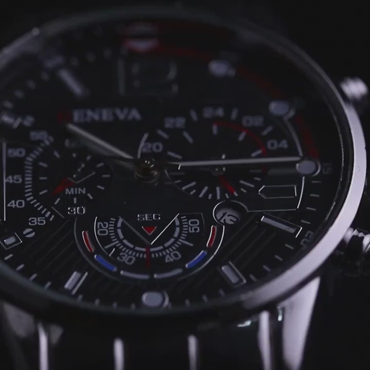 Conjunto de 4 Relógios Masculino Super Elegante em Aço Inoxidável e Couro Sintético