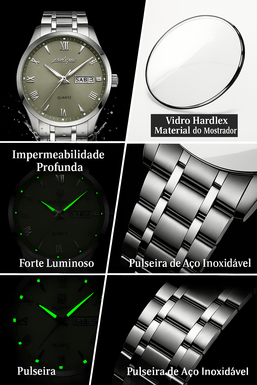 Relógio Masculino Elegante em Aço Inoxidável Resistente a Água