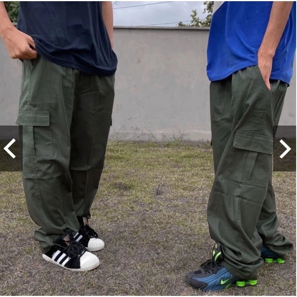 Calça Cargo Larga 6 Bolsos - Estilo Urbano e Conforto